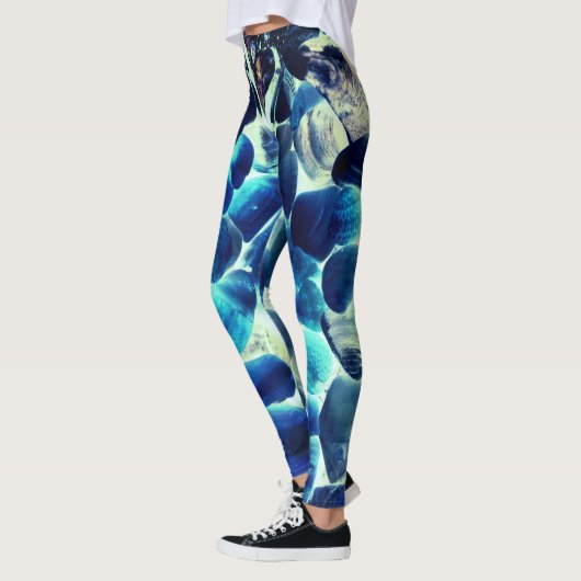 Muschel der Austern, Farbe blau in grau Leggings (Links)