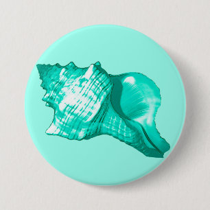 Muschel des Conchs - Türkis, Weiß und Wasser Button