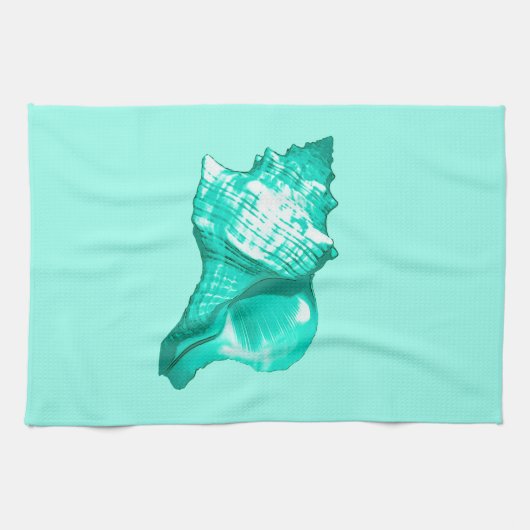 Muschel des Conchs - Türkis, Weiß und Wasser Geschirrtuch (Horizontal)