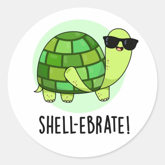 Muschel-ebrate Funny Tortoise Animal Pun Runder Aufkleber (Vorderseite)