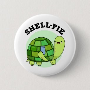 Muschel-Fie Funny Tortoise Selfie Pun Button
