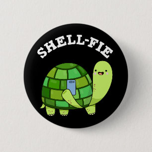 Muschel Fie Funny Tortoise Selfie Pun Dark BG Button