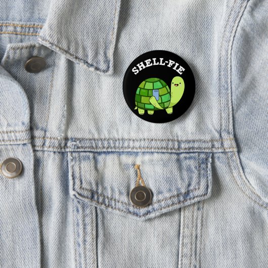 Muschel Fie Funny Tortoise Selfie Pun Dark BG Button (Beispiel)