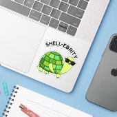 Muschel Funny Celebrity Tortoise Pun Aufkleber (Laptop mit iPhone)