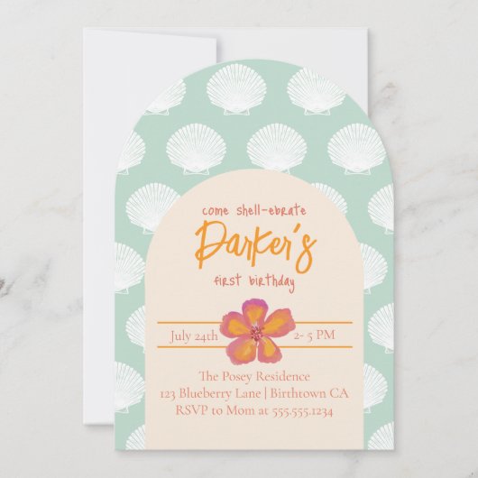 Muschel Geburtstagsparty Blumenschwänze Einladung (Vorderseite)