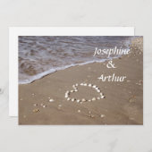 Muschel Herz auf Sand - horizontal Einladung (Vorne/Hinten)