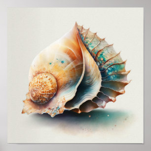 Muschel im Goldenen Conch-Stil mit Türkisen Schatt Poster