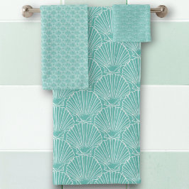 Muschel im Weißen Meer über dem Green Beach House Badhandtuch Set