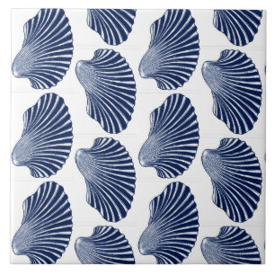 Muschel in Scallop, Print, Indigo und Weiß Fliese