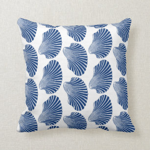 Muschel in Scallop, Print, Indigo und Weiß Kissen