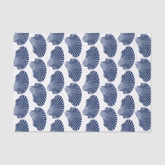 Muschel in Scallop, Print, Indigo und Weiß Seidenpapier (Vorderseite)