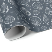 Muschel Küste Nautilus Boho Strand Dunkelblau Geschenkpapier (Rolleneckpunkt)