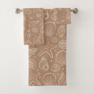 Muschel Küsten Nautilus Boho Strand Neutral Beige Badhandtuch Set