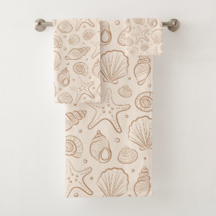 Muschel Küsten Nautilus Boho Strand Neutral Creme Badhandtuch Set