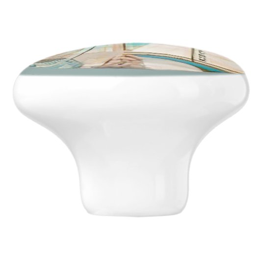 Muschel Lantern Window Segelboot am Strand Aquarel Keramikknauf (Seitenansicht)