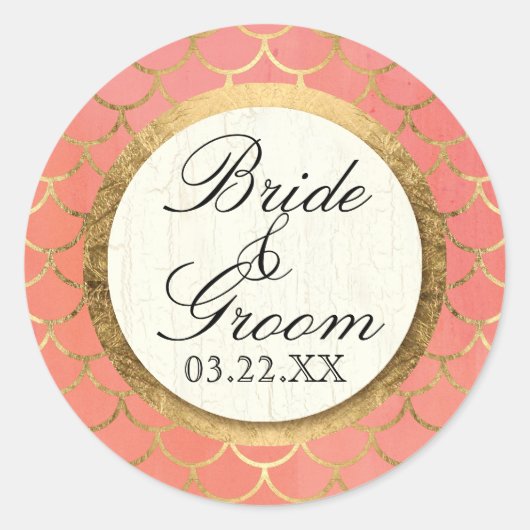 Muschel Muster Art Deco Gold Leaf feierliche Hochz Runder Aufkleber (Vorderseite)