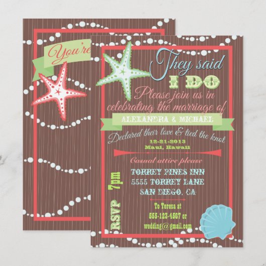 Muschel nach Hochzeit Einladungen (Vorne/Hinten)