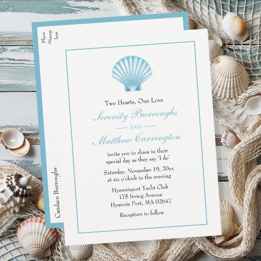 Muschel Nautical Blue Türkise Beach Hochzeit Einladungspostkarte