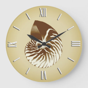 Muschel Nautilus - braun, weiß und beige Große Wanduhr