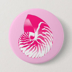 Muschel Nautilus - fuchsienrosa und weiß Button
