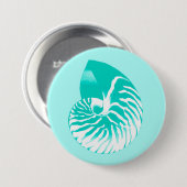 Muschel Nautilus - Türkis, Aqua und Weiß Button (Vorne & Hinten)