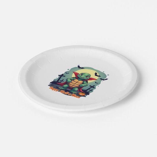Muschel-o-Ween Turtle Pappteller (Schrägansicht)