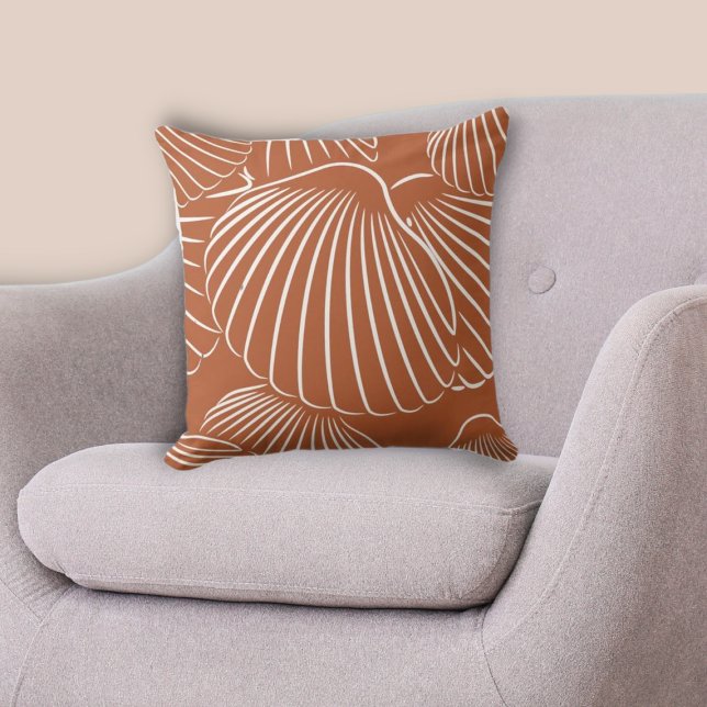 Muschel-Pattern-Baumkronen-Kissen Kissen (Traditional Brown & White Seashell Pattern Throw Pillow)