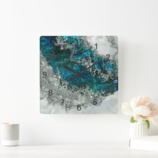 Muschel Perl und Silber 2 Quadratische Wanduhr (Zuhause)