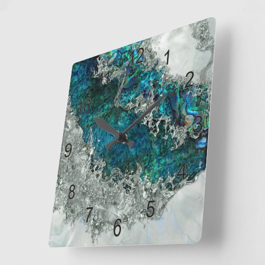 Muschel Perl und Silber 2 Quadratische Wanduhr (Winkel)