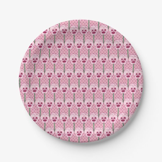 Muschel Rosa Stiefmütterchen - Retro-Tapete-Muster Pappteller (Vorderseite)