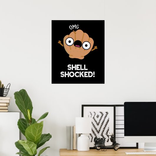 Muschel schockiert Funny Seashell Pun Dark BG Poster (Heimbüro)