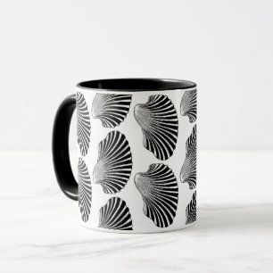 Muschel skalieren, Blockdruck, Schwarz und Weiß Tasse