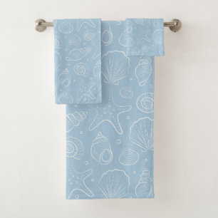 Muschel Sommer Küsten Nautilus Boho Strand Blau Badhandtuch Set