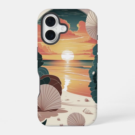 Muschel-Sonnenuntergangsstrand iPhone 16 Hülle (Rückseite)