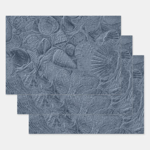 Muschel Strand Küste Staubblau Dekoration Geschenkpapier Set