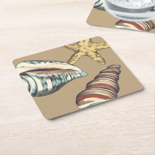 Muschel-Trio auf kakifarbigem Rechteckiger Pappuntersetzer (angewinkelt)