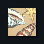 Muschel Trio über Khaki Leinwanddruck<br><div class="desc">Megan Meagher ist bekannt für ihre einfachen Kunstwerke. Das ist ein großartiges Bild von dekorativer Kunst, die das Meeresleben mit einem gelben Seestern und einer Muschel aus blauem und rotem Konch erweckt. Holen Sie sich diesen feinen Kunstdruck heute auf Khaki Farbe auf Ihrem Zazzle-Produkt.</div>