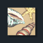 Muschel Trio über Khaki Leinwanddruck<br><div class="desc">Megan Meagher ist bekannt für ihre einfachen Kunstwerke. Das ist ein großartiges Bild von dekorativer Kunst, die das Meeresleben mit einem gelben Seestern und einer Muschel aus blauem und rotem Konch erweckt. Holen Sie sich diesen feinen Kunstdruck heute auf Khaki Farbe auf Ihrem Zazzle-Produkt.</div>