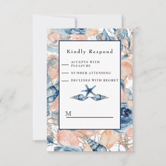 Muschel und Rose des Meeres von Nautic RSVP Karte (Vorderseite)
