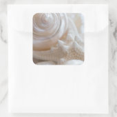 Muschel und Starfish Hintergrund - Muscheln am Str Quadratischer Aufkleber (Tasche)