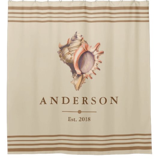 Muschel und Taupe | PERSONALISIERT Duschvorhang (Vorderseite)