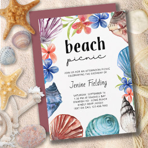 Muschel- und tropische Blumen-Strandpicknick-Gebur Einladung
