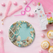 Muschel, Vintag, Collage, Türkis, Chic, trendig, l Pappteller (Party)