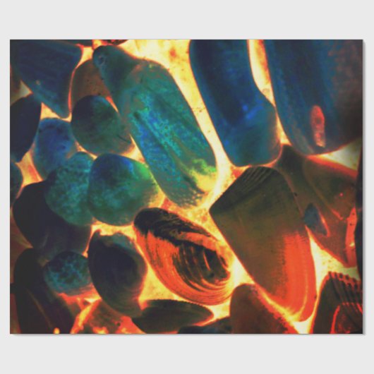 Muschel von Austern auf rotem Vulkangestein oder i Geschenkpapier (Flach)