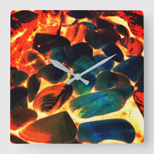 Muschel von Austern auf rotem Vulkangestein oder i Quadratische Wanduhr (Vorderseite)