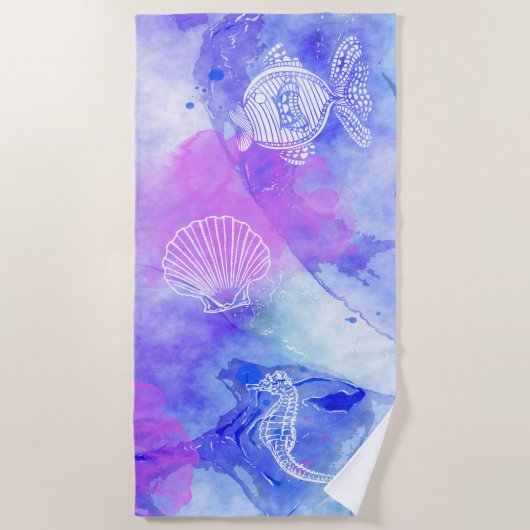 Muschel von Seepferd in der Meeresumwelt der Blues Strandtuch (Vorderseite)