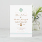Muschel Watercolor Aqua Wedding Invitation Card Einladung (Stehend Vorderseite)