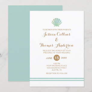 Muschel Watercolor Aqua Wedding Invitation Card Einladung