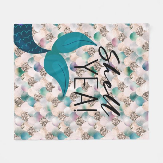 Muschel Yea Aquamarin & Gold Glam Meerjungfrau Sch Fleecedecke (Vorderseite (Horizontal))