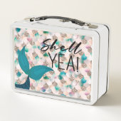 Muschel Yea Aquamarin & Gold Glam Meerjungfrau Sch Metall Brotdose (Rückseite)